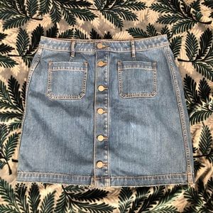LOFT Frayed Denim Button Down Skirt Pockets 12P